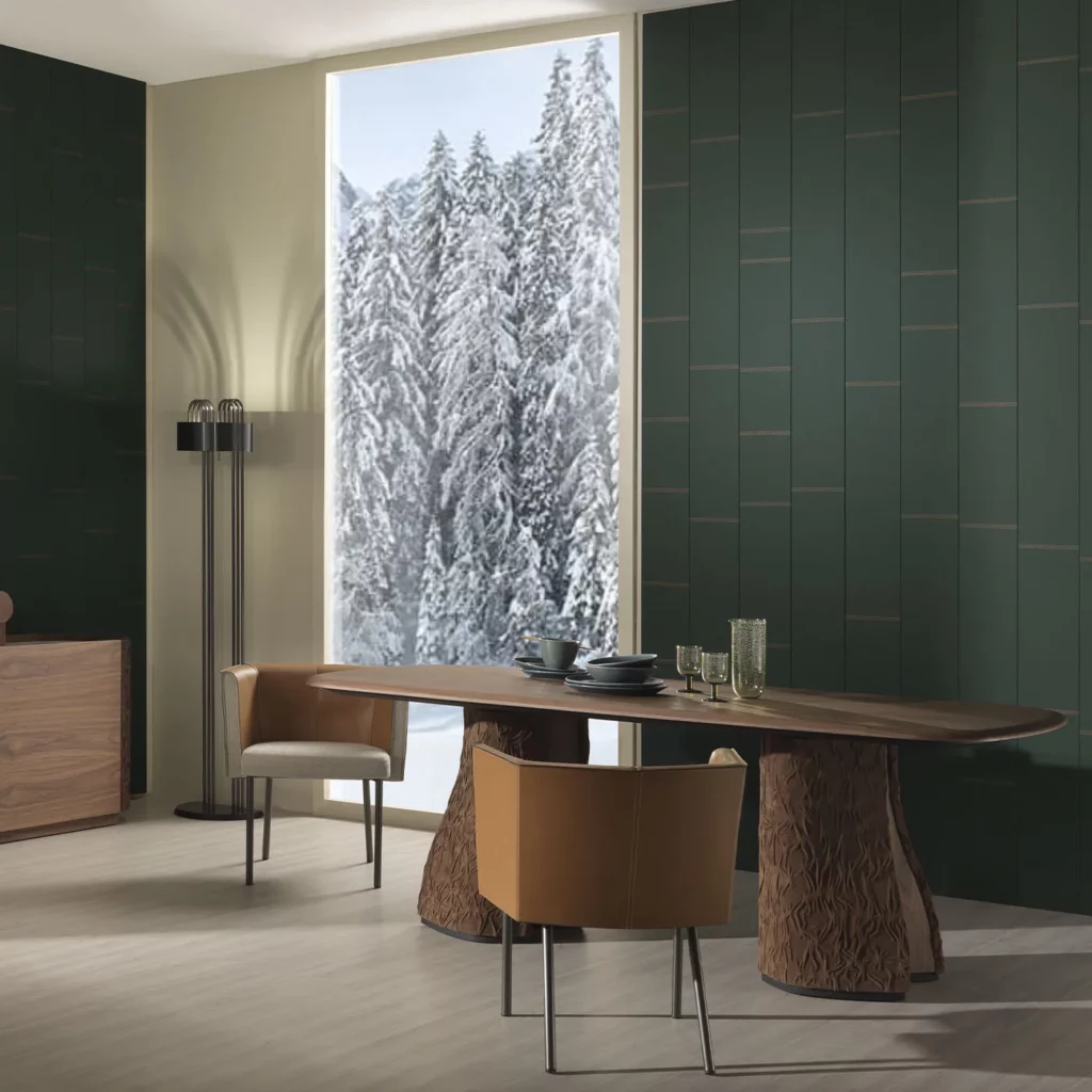 Corte Leather and Canaletto Walnut Rectangular Dining Table